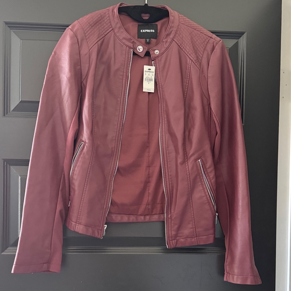 Express Women's Deep Red (faux) Leather Jacket